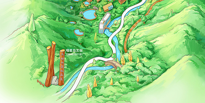 天明山森林温泉旅游手绘地图（图ZMjYzOTQ2MTEy） - 商业插画 - 站酷设计师喵星岛文创原创素材 - 站酷ZCOOL