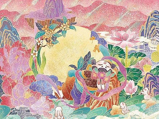《星月神话》-中国风中秋月饼礼盒包装插画