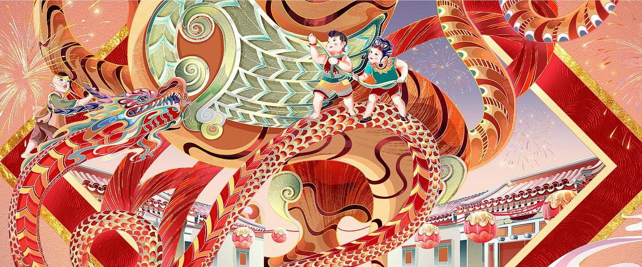 龙腾虎跃贺新春 - 2022虎年春节插画（图ZMjgxNTE1MDA4） - 商业插画 - 站酷设计师李耀辉TONG原创素材 - 站酷ZCOOL