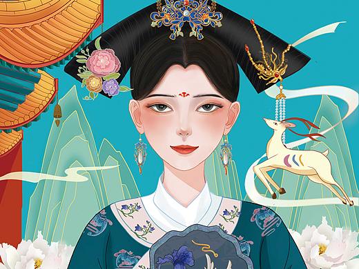 后宫人物包装插画