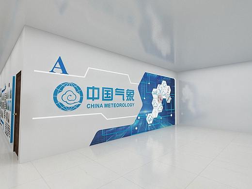 气象局大厅一楼墙体展示设计3D效果图