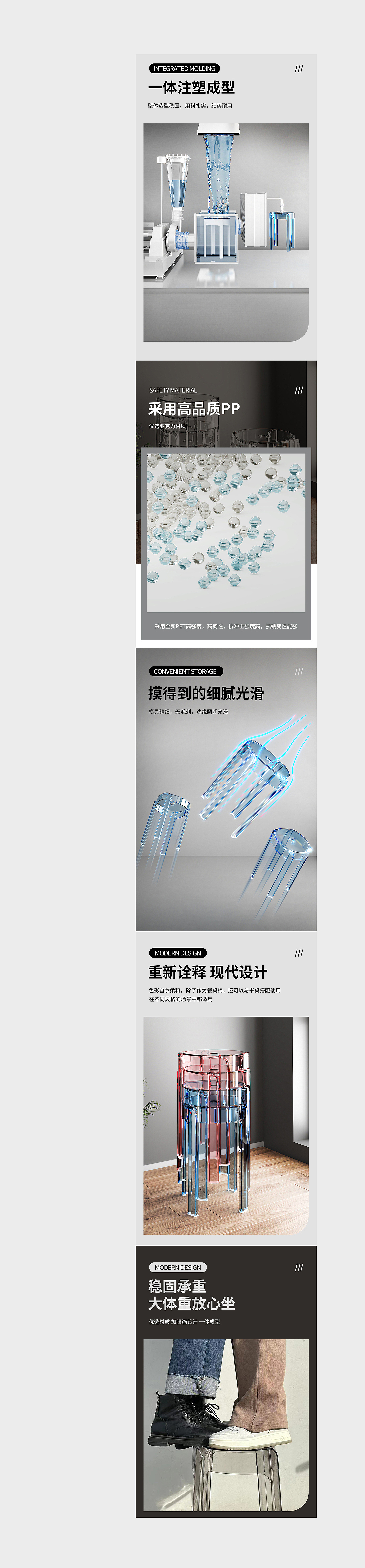 亚克力透明旋风凳子3D渲染详情页设计