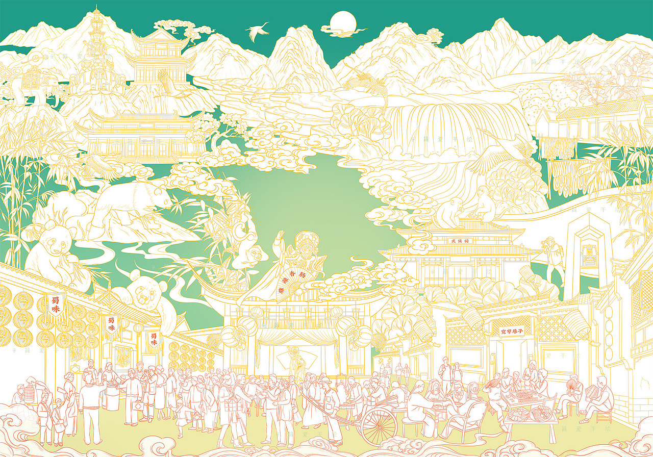 【印象成都】蜀味腊味年货包装插画（图ZMjIzNTk3Njk2） - 商业插画 - 站酷设计师简爱手绘原创素材 - 站酷ZCOOL