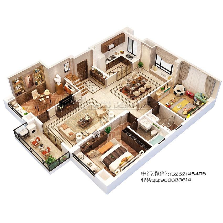 三维立体户型图/家配图/户型图/3D户型图渲染