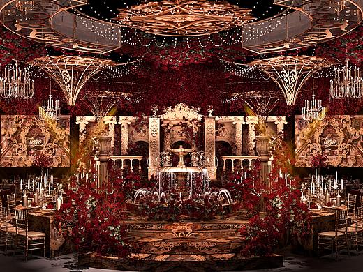 SurDesign红金系欧式婚礼宴会3D效果图
