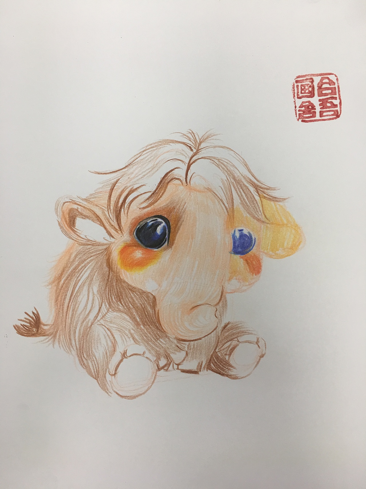彩铅画动物—萌萌的小象