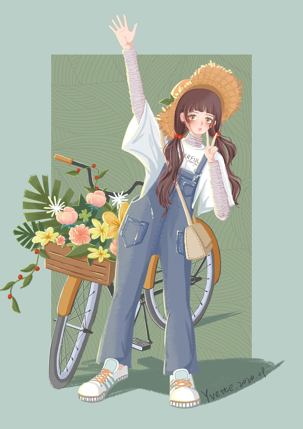 牛仔背带裤女孩