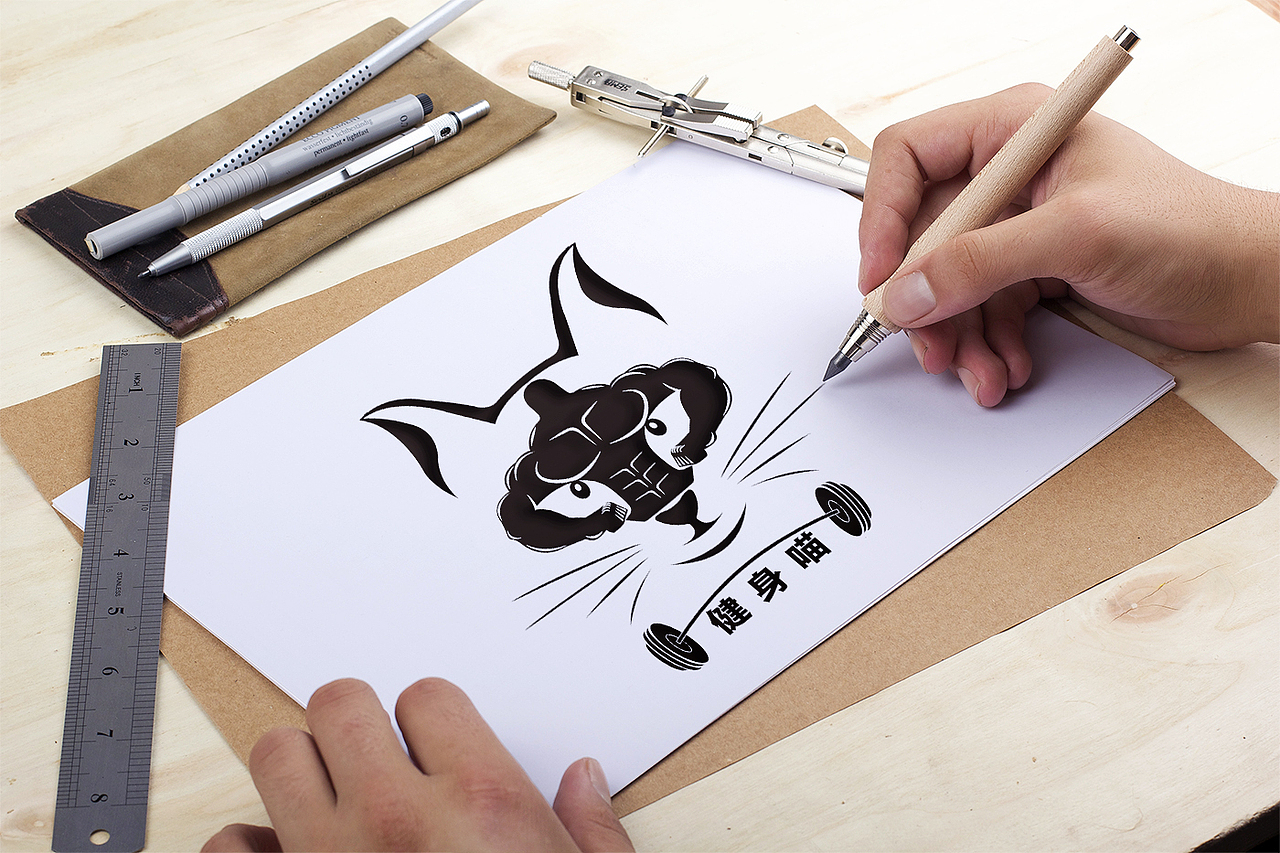 健身logo。客户要求体现猫，体现健身人物，体现杠铃。（图ZMjkzNTI0MTQ4） - Logo - 站酷设计师设计三角猫原创素材 - 站酷ZCOOL