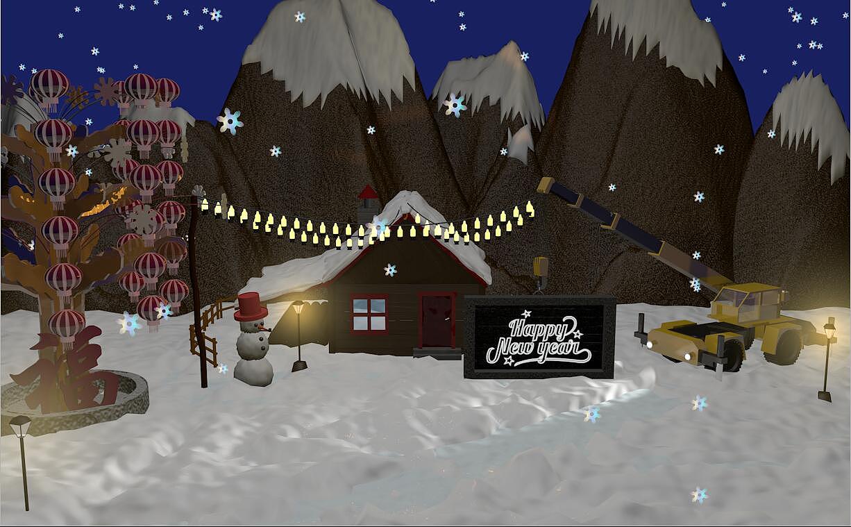 3D建模-新年下雪场景（图ZNjkzMDkwNTI=） - 场景 - 站酷设计师手残的喵哥原创素材 - 站酷ZCOOL