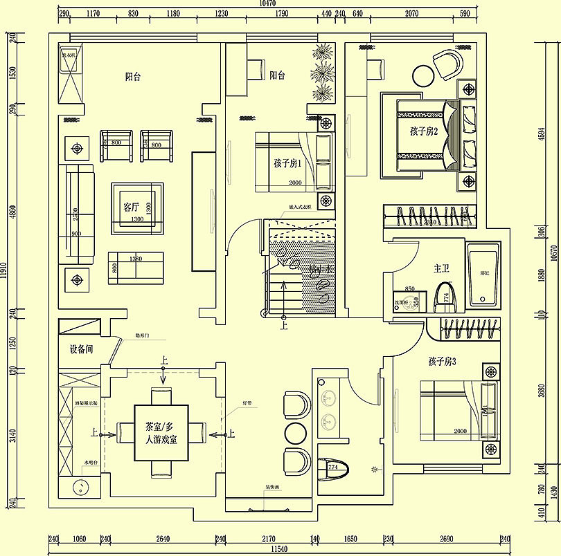 林溪湾243平复式别墅简欧风格装修——平面布局图