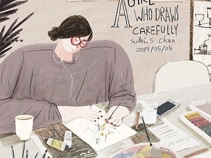 认真画画的姑娘