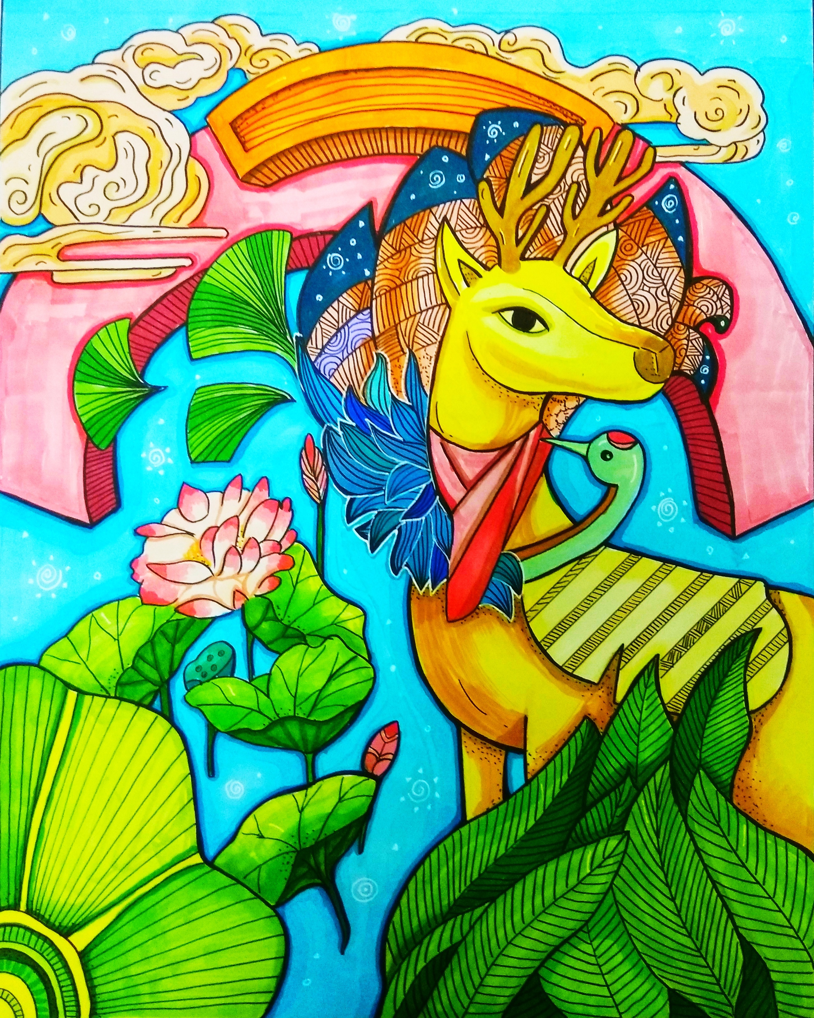 《鹿与雀》|插画|插画习作|小快乐ww - 原创作品 - 站酷 (zcool)