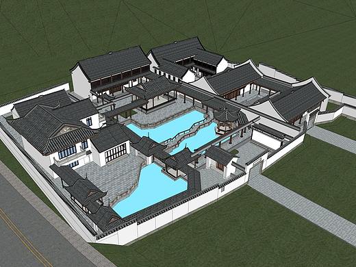 中式祠堂SU模型下载