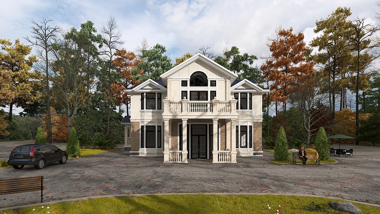 秋林院落场景渲染作品分享