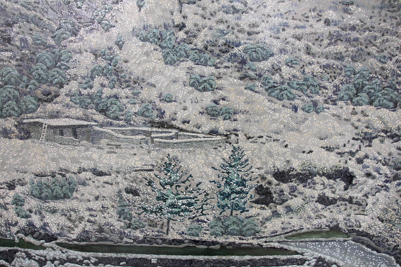 漆畫作品《瑞雪寒陽》（圖ZMjgwOTg0NjI4） - 繪畫 - 站酷設(shè)計師漆藝愛好者原創(chuàng)素材 - 站酷ZCOOL