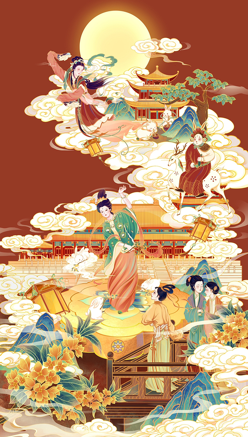 国潮手绘节日礼品包装宣传插画海报合集