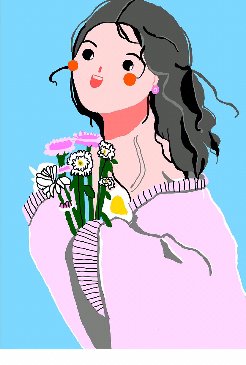 一位手捧鲜花的小女孩