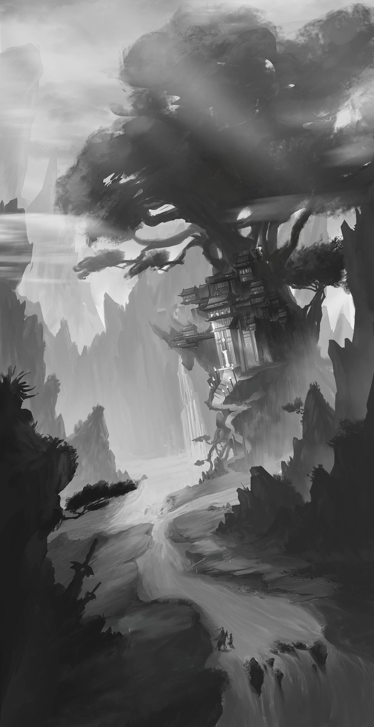 中国风黑白气氛图绘制