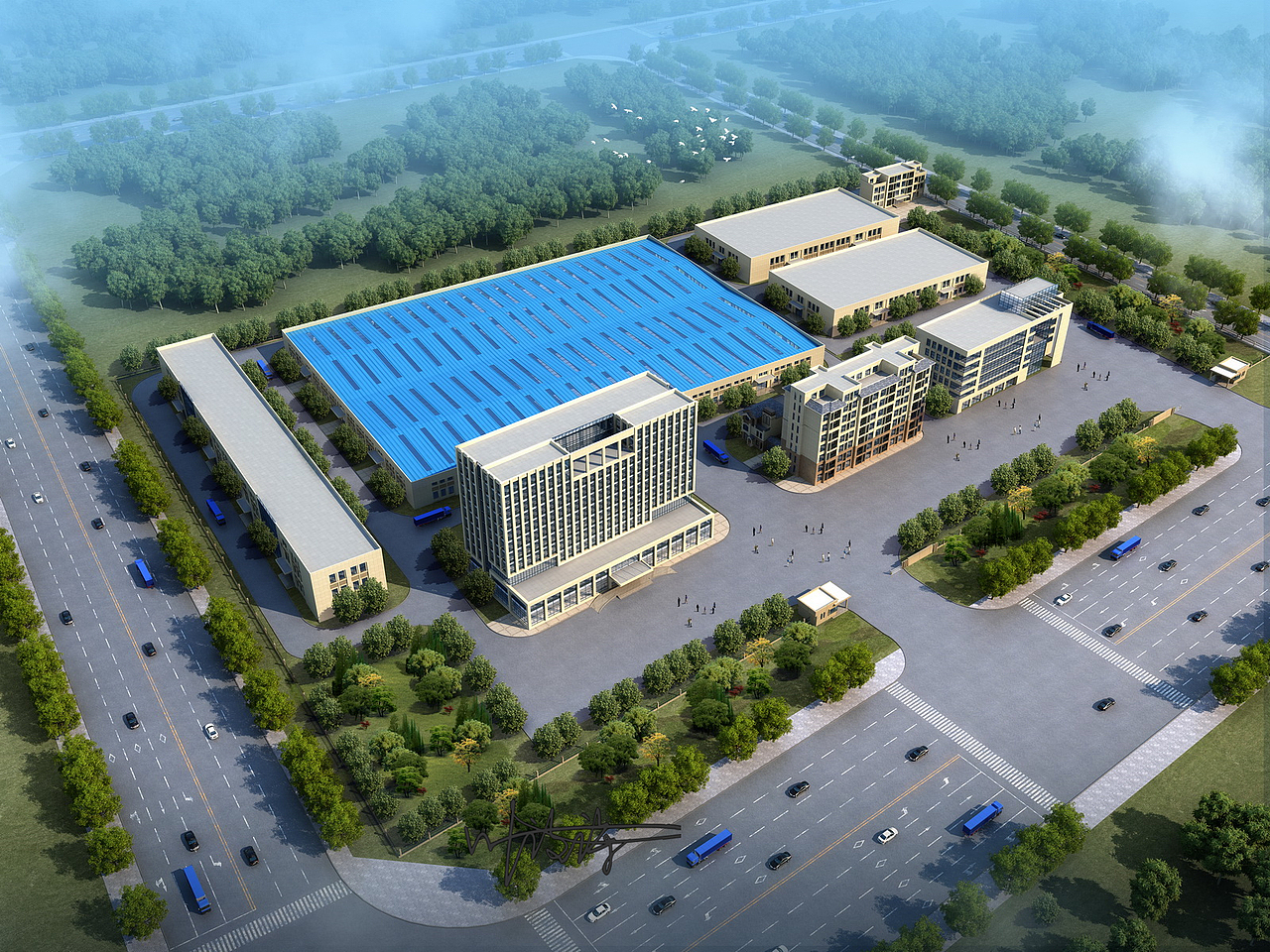 室外厂房鸟瞰图