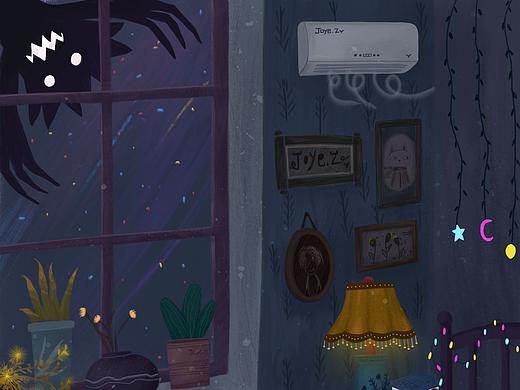 吹着空调盖着被子