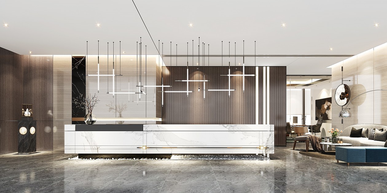 现代办公前台接待大堂|空间|家装设计|全国效果图设计 - 原创作品