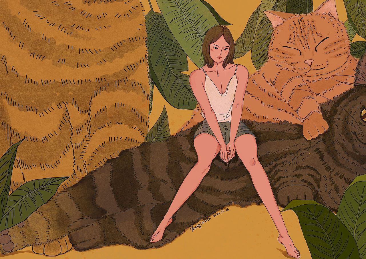 她和大猫（图ZMzIzNzMwNjUy） - 艺术插画 - 站酷设计师没有丸子面原创素材 - 站酷ZCOOL