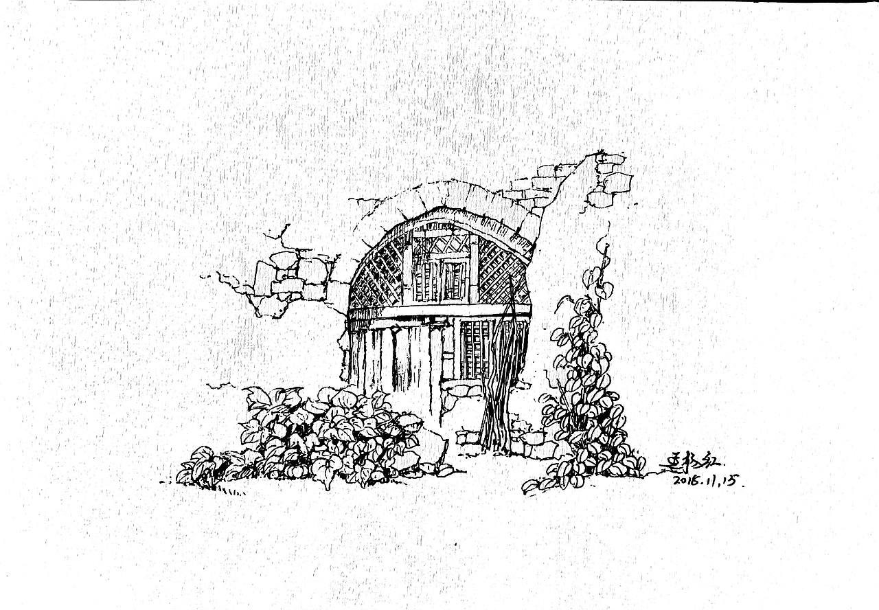 窑洞风景速写|纯艺术|绘画|延杨红钢笔画_原创作品-站酷zcool