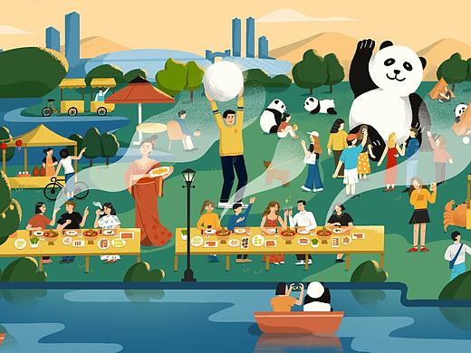 GREELAND绿地中秋国庆活动插画
