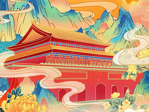 企宣节日手绘海报——中秋国庆双节