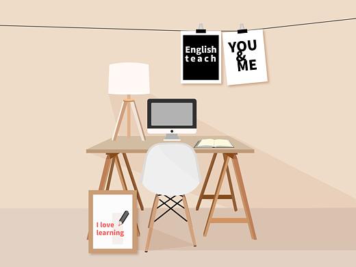 办公桌教育扁平插画