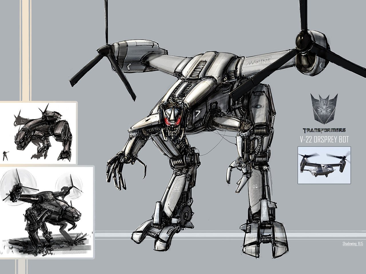 v-22"鱼鹰"式直升机机器人 ps绘图 左下角是两张概念稿 希望大家喜欢