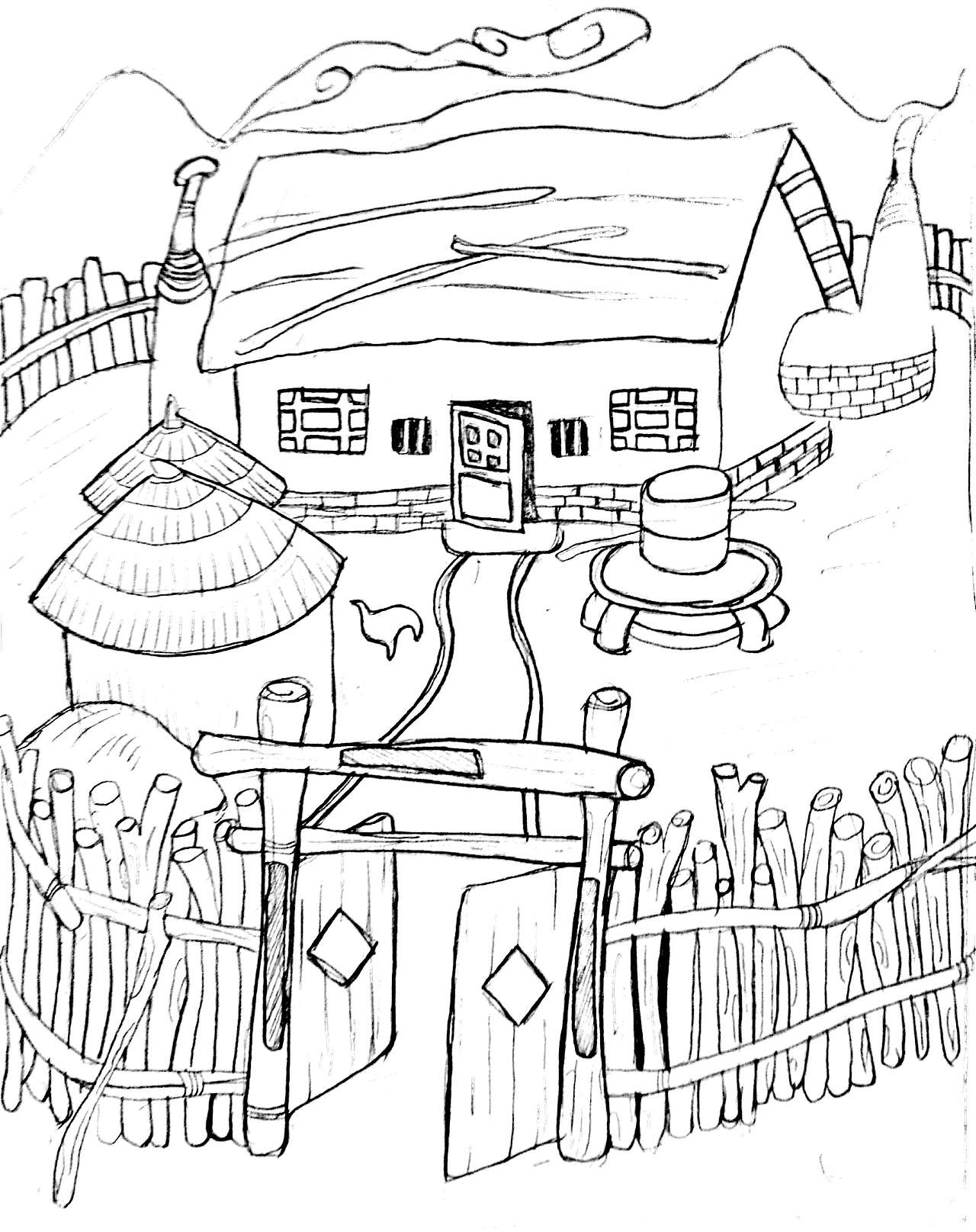 篱笆小屋的简笔画图片