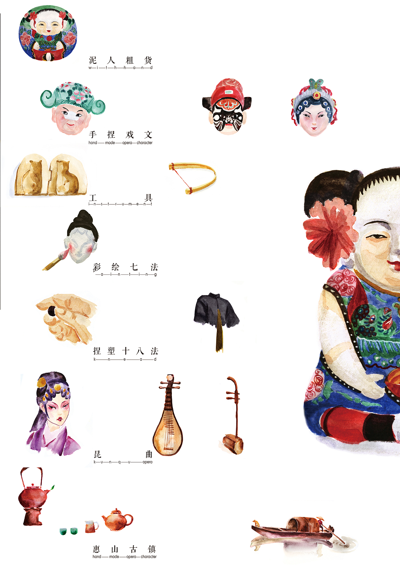 无锡惠山泥人旅游产品设计——水彩手绘笔记本