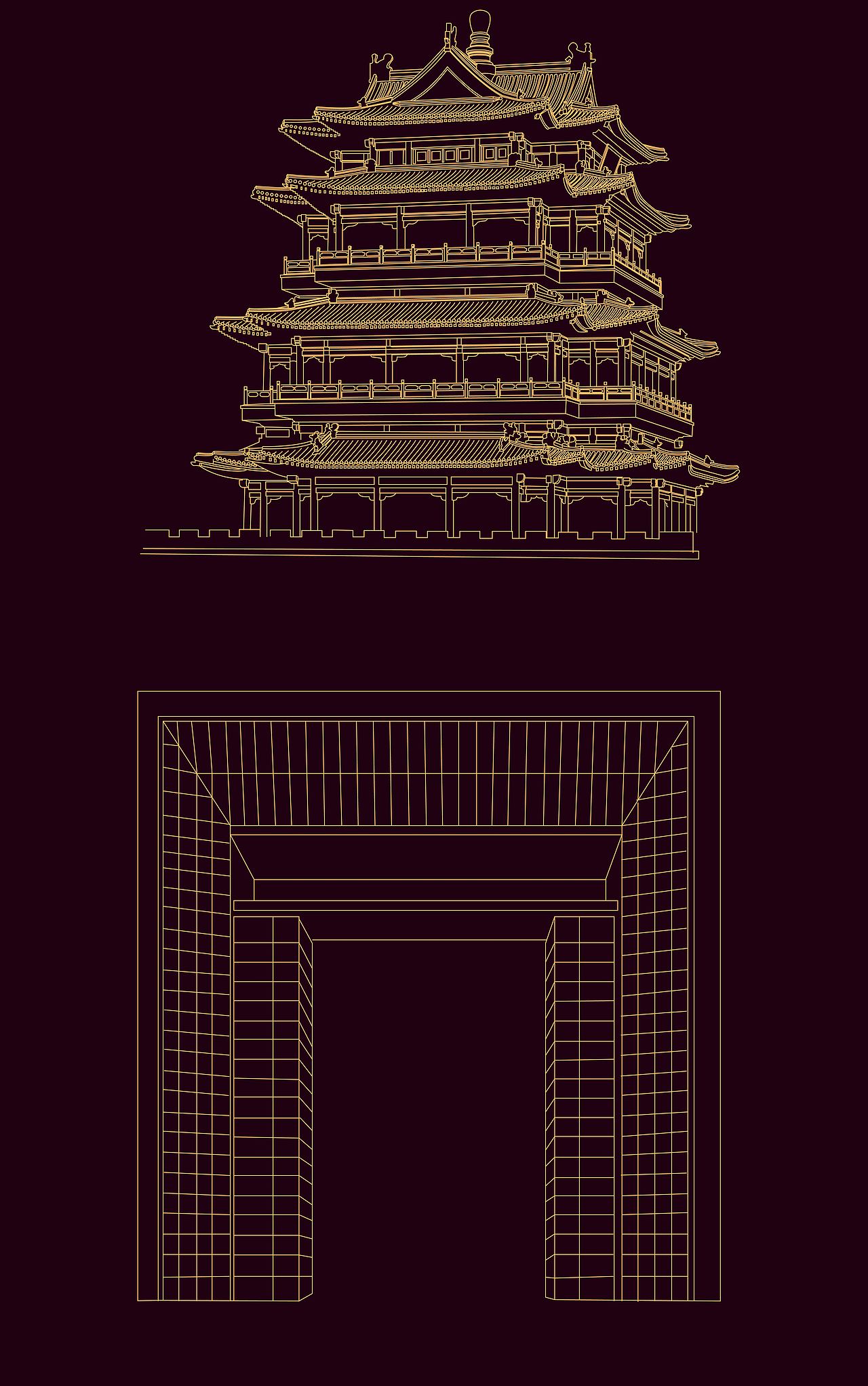 《威海城市插画—环翠楼》《威海城市插画—幸福门》