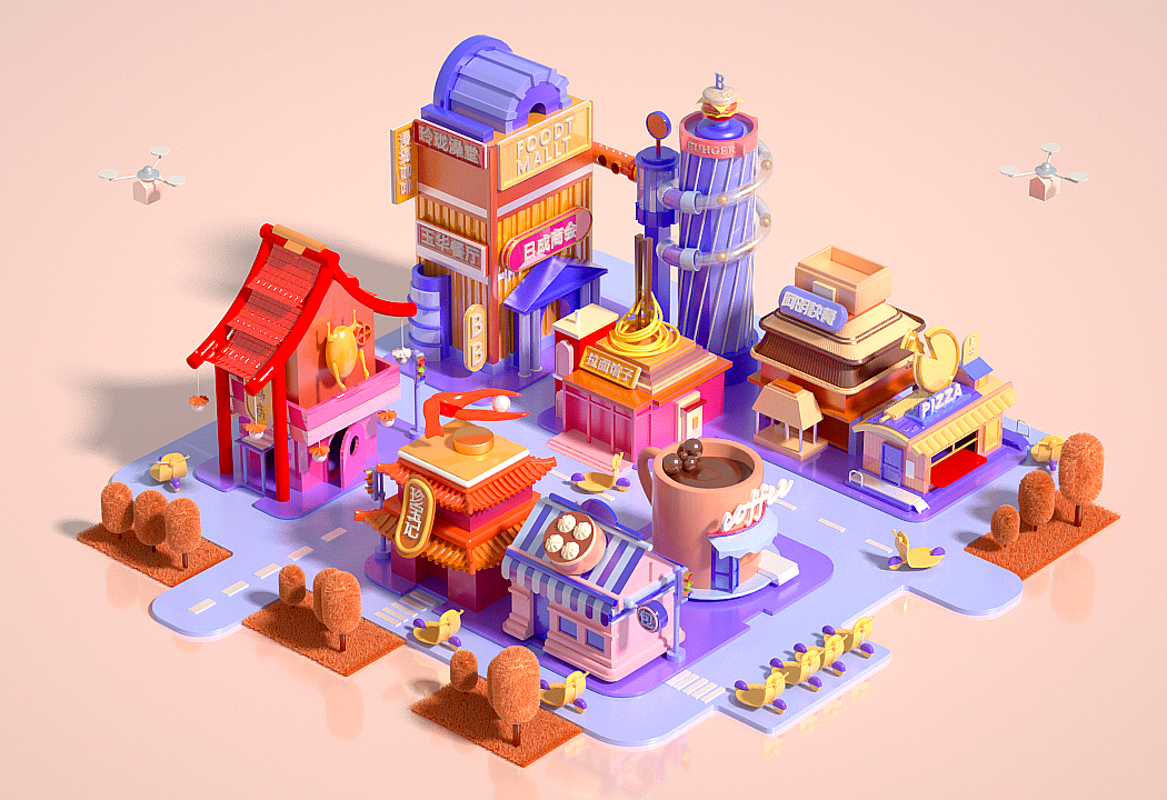 c4d卡通城市