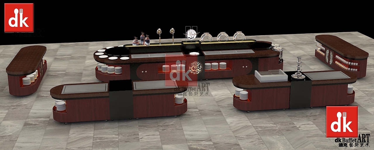 中国风餐厅装修自助餐台自助餐设备实木餐厅家具定制