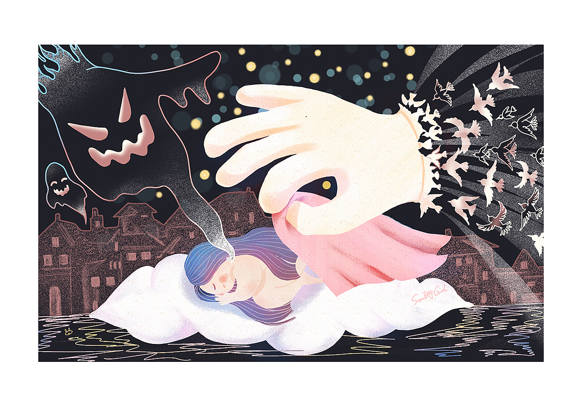 这个是另一个群里的活动,两个画师共同完成一幅作品,中间部分是我完成的,其他由兔日日完成,还挺有意思的