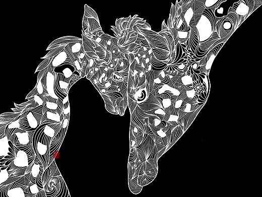 野生保护动物线描插画之长颈鹿