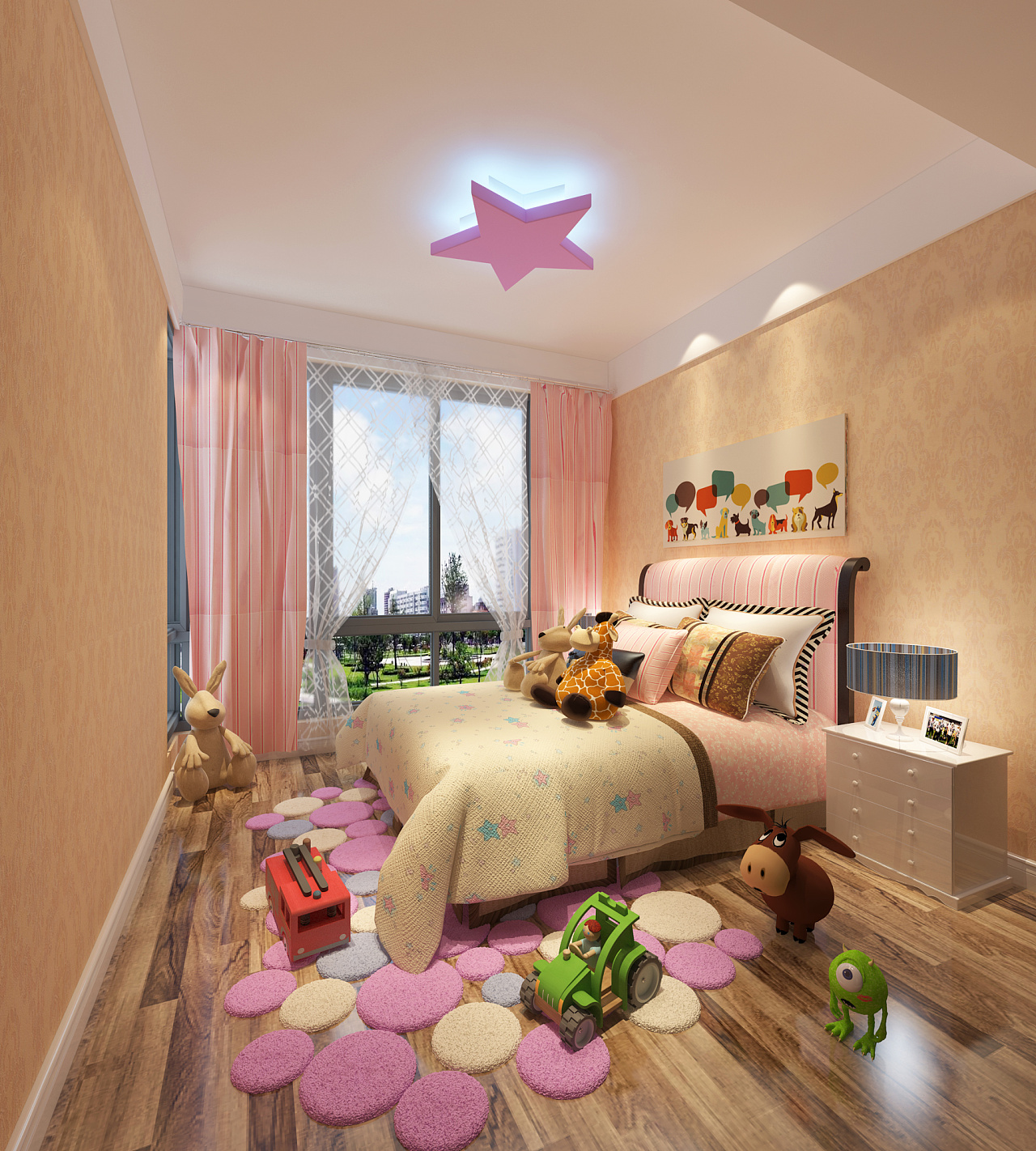 粉色儿童房女孩房榻米效果图-上海装潢网