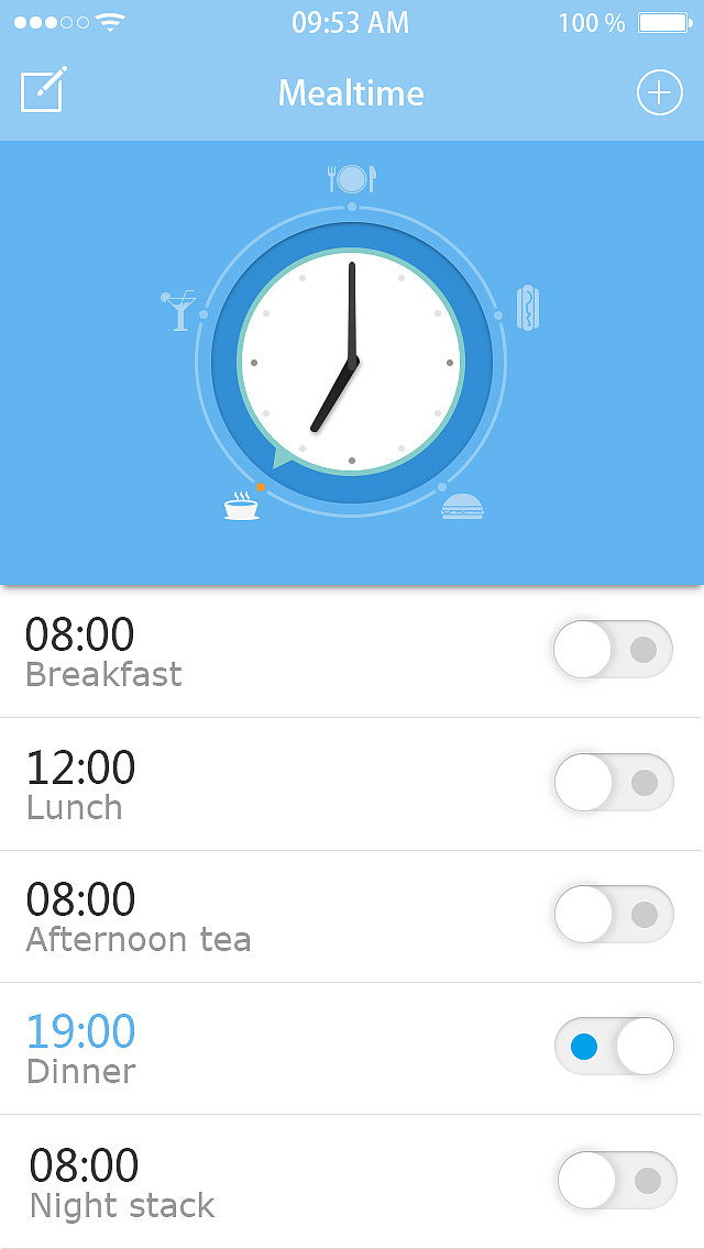 【临摹】用餐闹钟界面设置