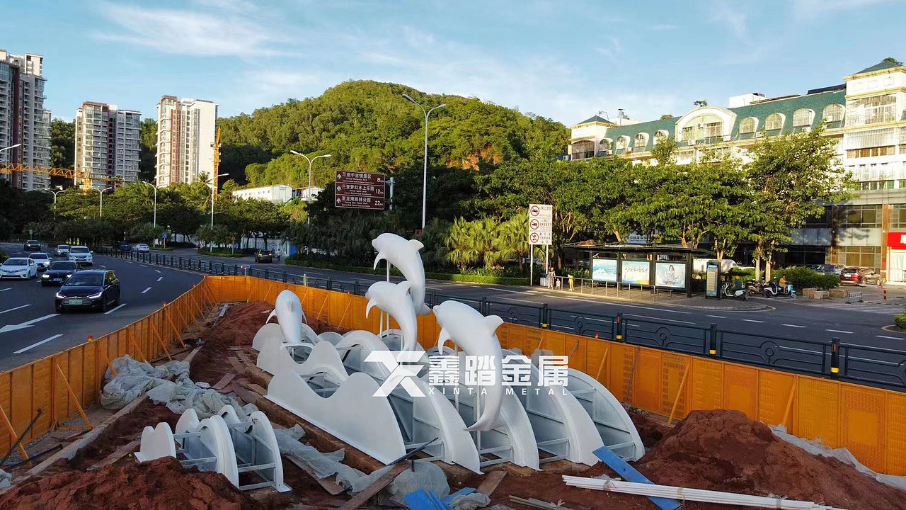 城市地标雕塑 三亚湾海豚不锈钢雕塑 不锈钢动物雕塑
