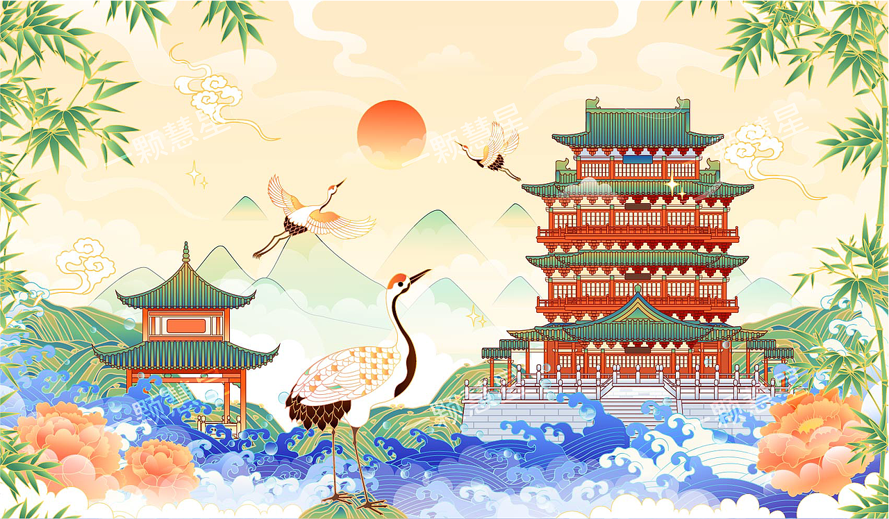 国风园林山水（图ZMjU2NTE0NDM2） - 商业插画 - 站酷设计师晚风在画画原创素材 - 站酷ZCOOL