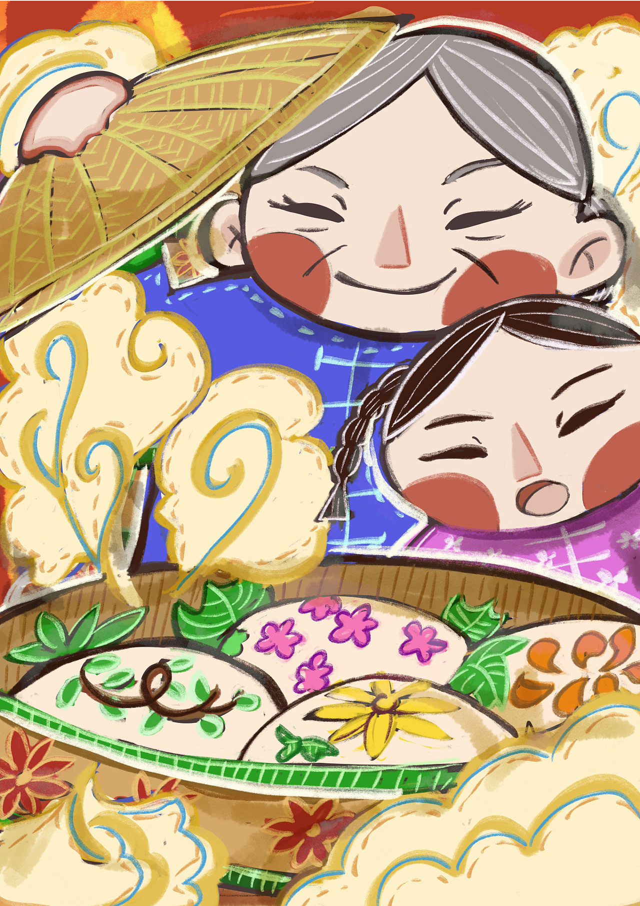 闻喜花馍民俗系列插画_小彩笔reily-站酷zcool