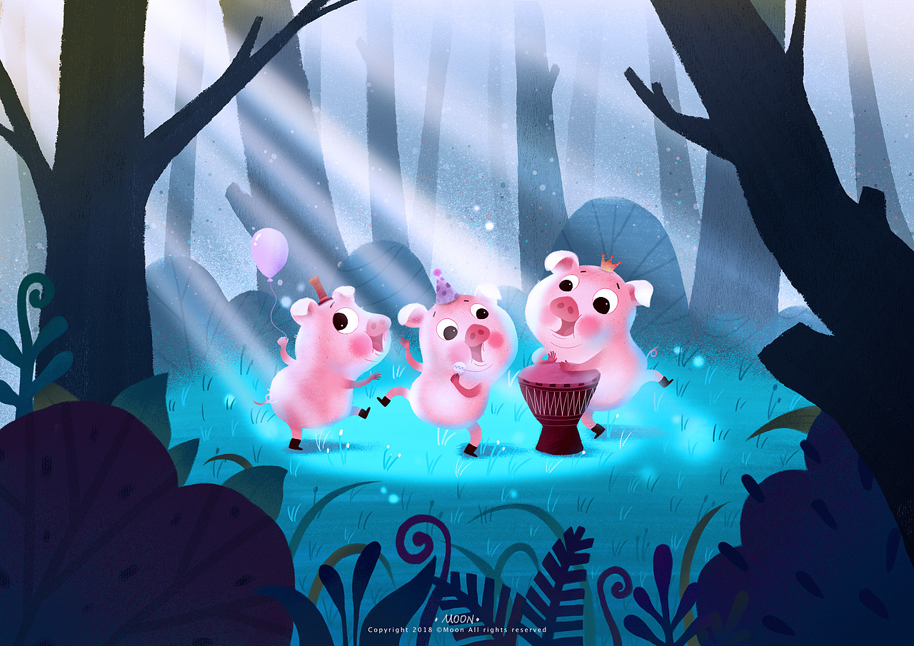 森林派对（图ZMTA1Mjk2OTUy） - 儿童插画 - 站酷设计师MOON儿童插画原创素材 - 站酷ZCOOL