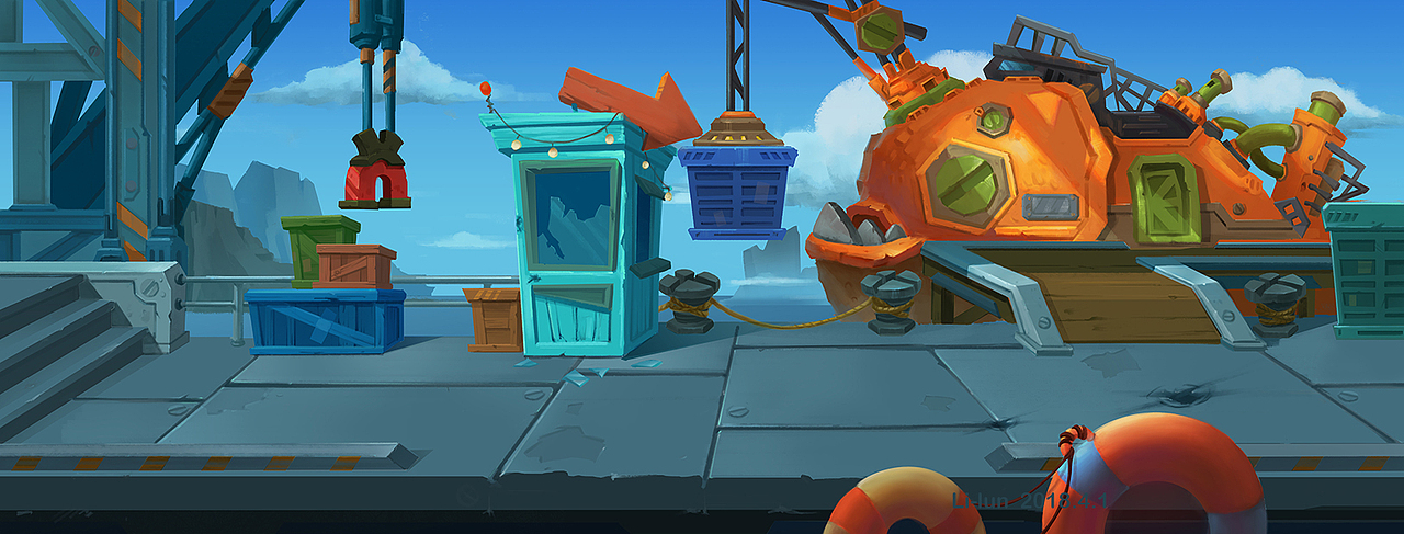 横版码头——“鱼人节”（图ZMTA5OTY4Nzg0） - 游戏原画 - 站酷设计师美Lun美幻原创素材 - 站酷ZCOOL