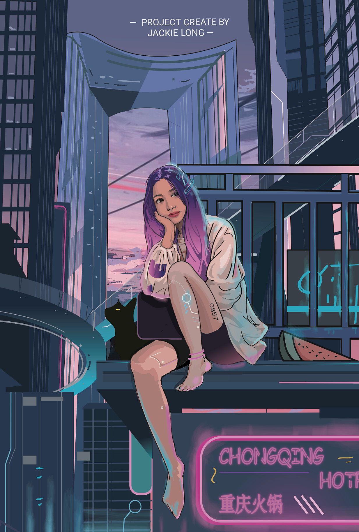 cuberpunk赛博朋克下的插画设计