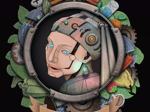 艺术餐厅插画、UI设计-蒸汽朋克风-步骤