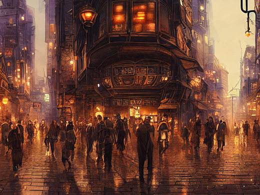 #AI创作实验室#城市夜景,透视,街道,行人