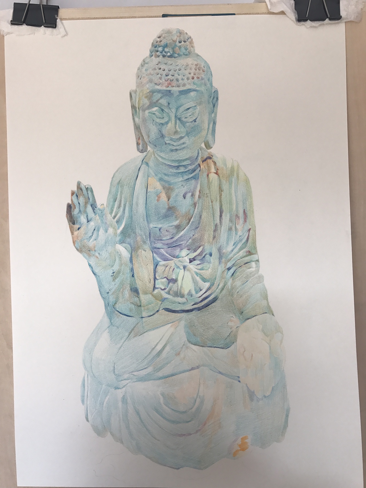 彩铅作品:青铜佛像