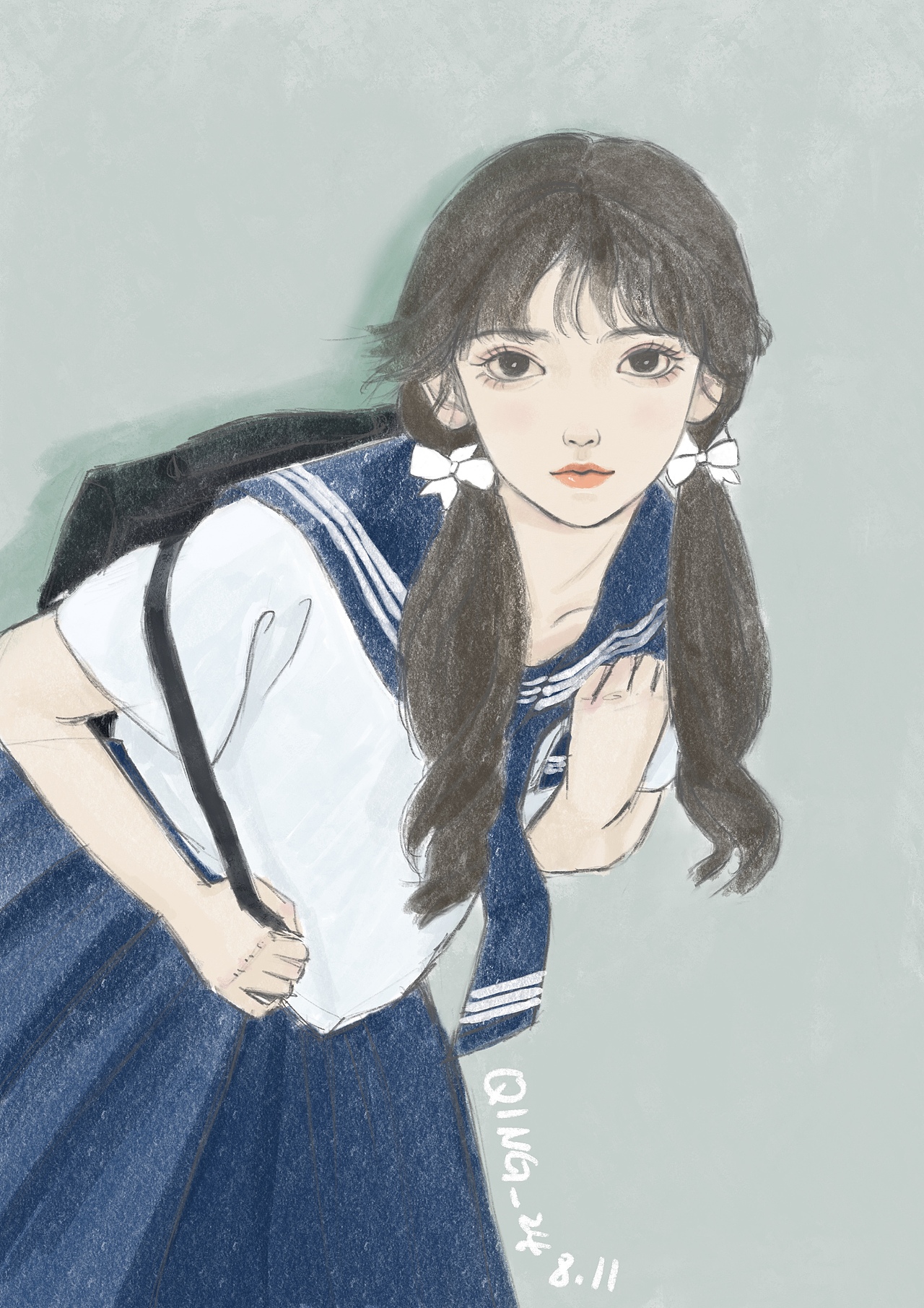 少女插画（图ZMjY2MzY3MzE2） - 创作习作 - 站酷设计师QING_24原创素材 - 站酷ZCOOL